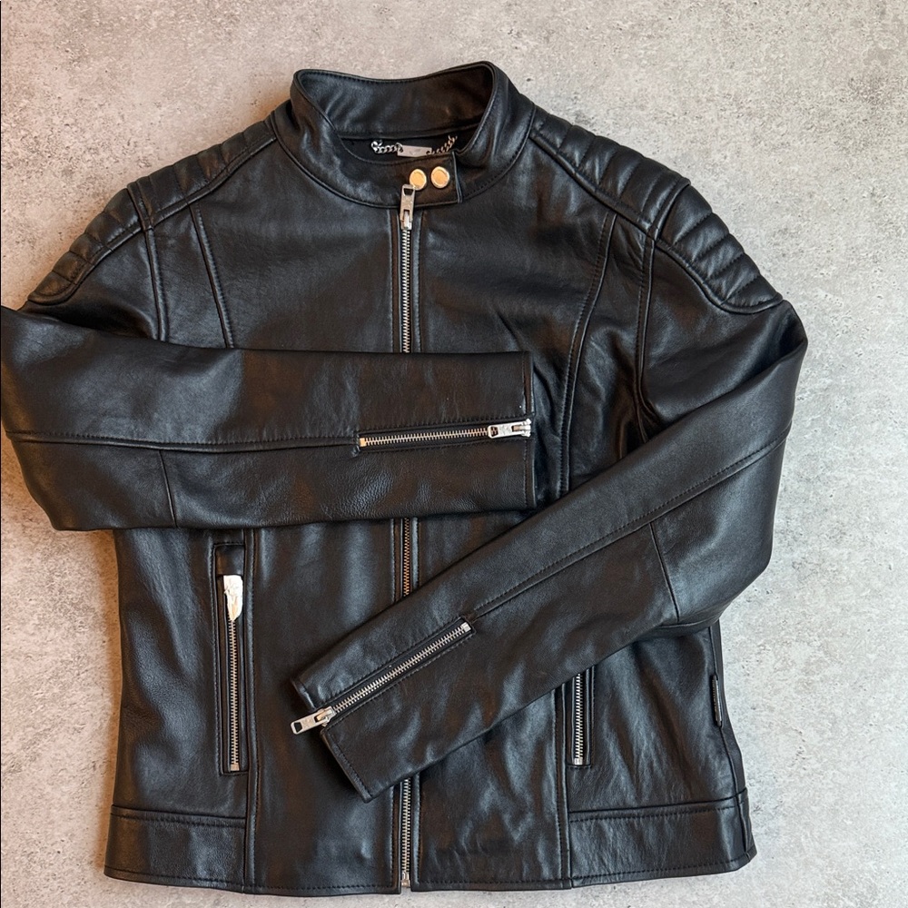 William Rast Black Leather Biker Jacket